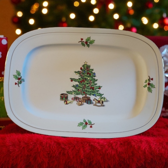 Tienshan Other - Vtg 96 Holiday Hostess Christmas Tree Oval Party Platter 13 3/4" Tienshan